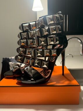 Phillip Plein Studded Black Patent High-Heel Sandals